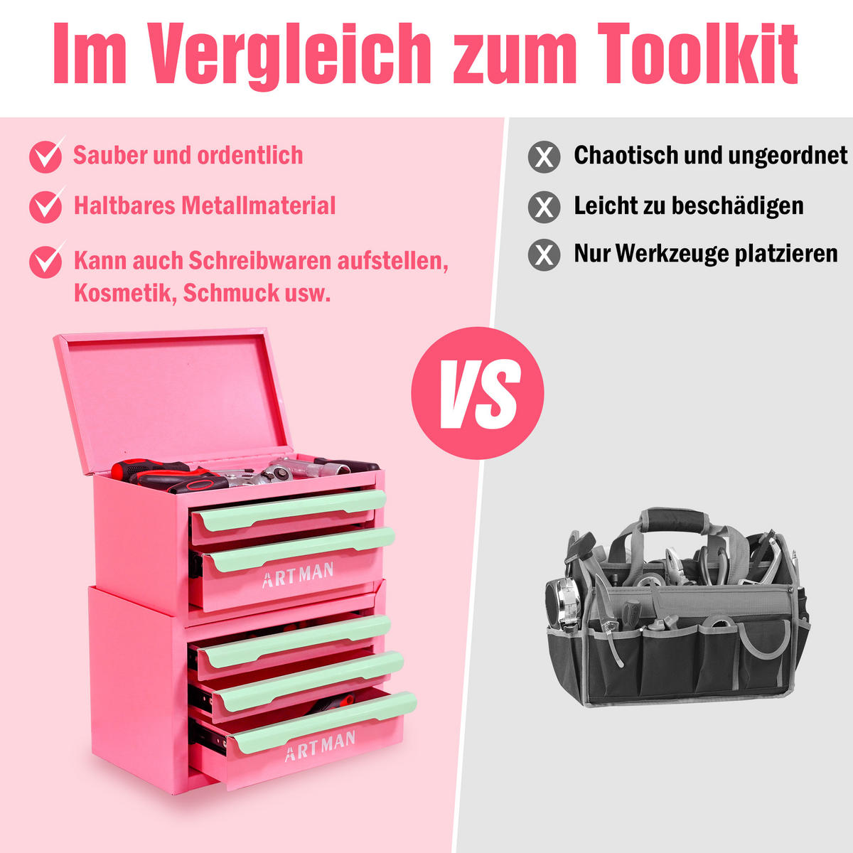 KOMBINATIONSKOFFER – Farbkombination Pink und Grün, 2 + 3 Ebenen - Multicolor, Metall (15.8/32/28.5cm) - DCA