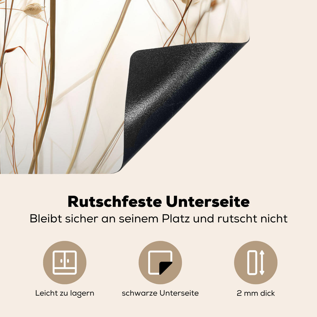 HERDABDECKPLATTE Blumen - Weiß - Sonnenlicht Induktionsschutz 81.6x52.7 cm - Ecru, Kunststoff (81.6/52.7/0.2cm) - MuchoWow