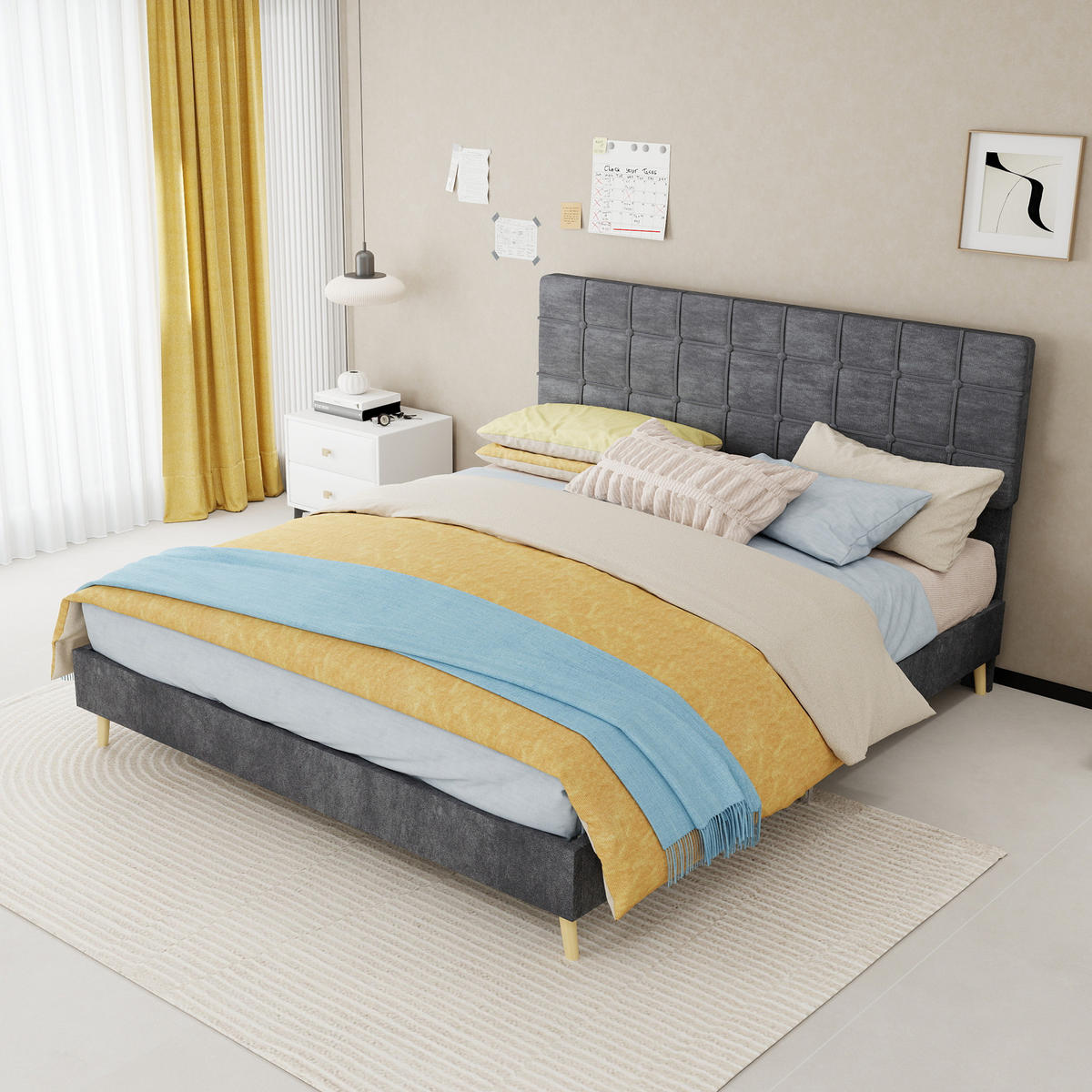 POLSTERBETT 160/200 cm DE-32943 mit Karosteppung-Kopfteil Grau - Grau, Metall (160/200cm) - ComfortXL