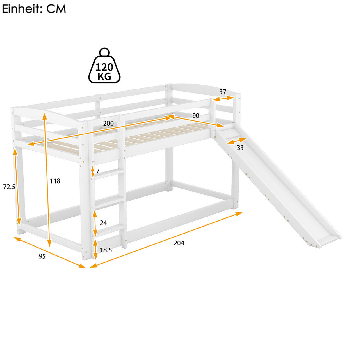 ETAGENBETT 90/200 cm aus Kiefern mit Rutsche und Leiter, platzsparend, Weiß - Weiß, Holzwerkstoff (90/200cm) - Redom