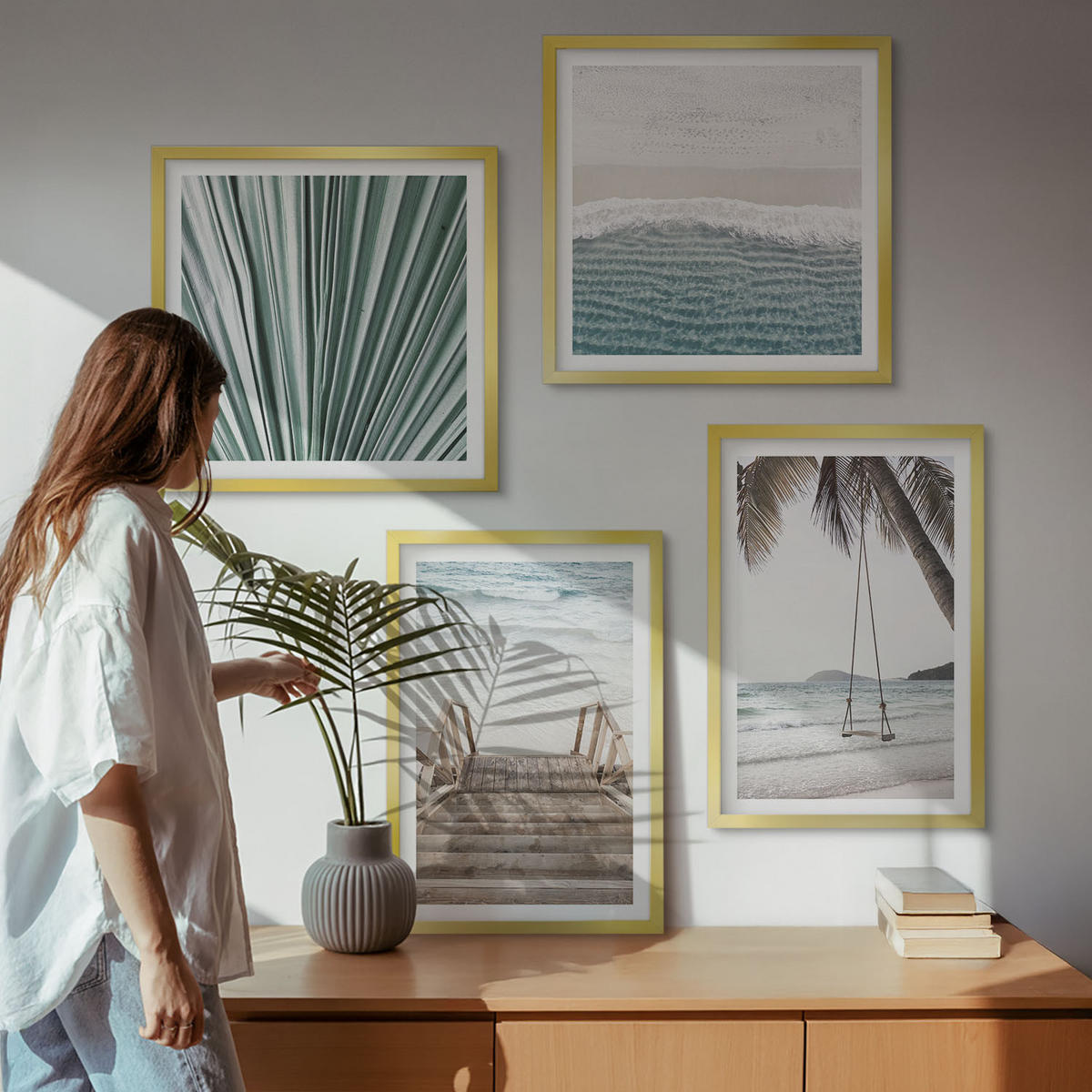 BILDER SET 4er Set - 50x50 cm & 40x60 cm Goldrahmen - Tropenurlaub - Goldfarben, Kunststoff (50/50cm) - TULUP