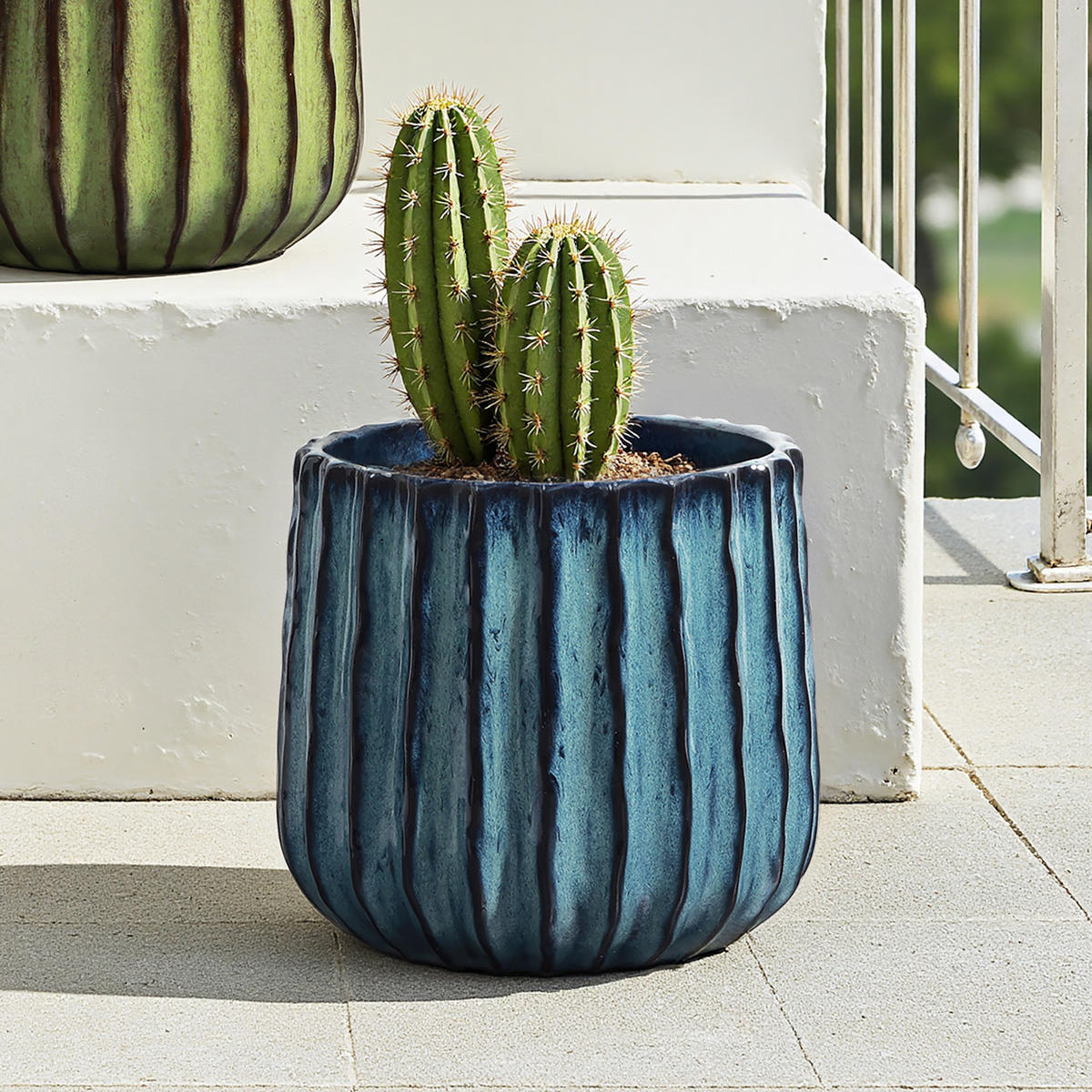 KERAMIK Blumentopf Blauer Durchmesser 21 cm, Höhe 21,5 cm - Blau, Keramik (21cm) - Hometopia