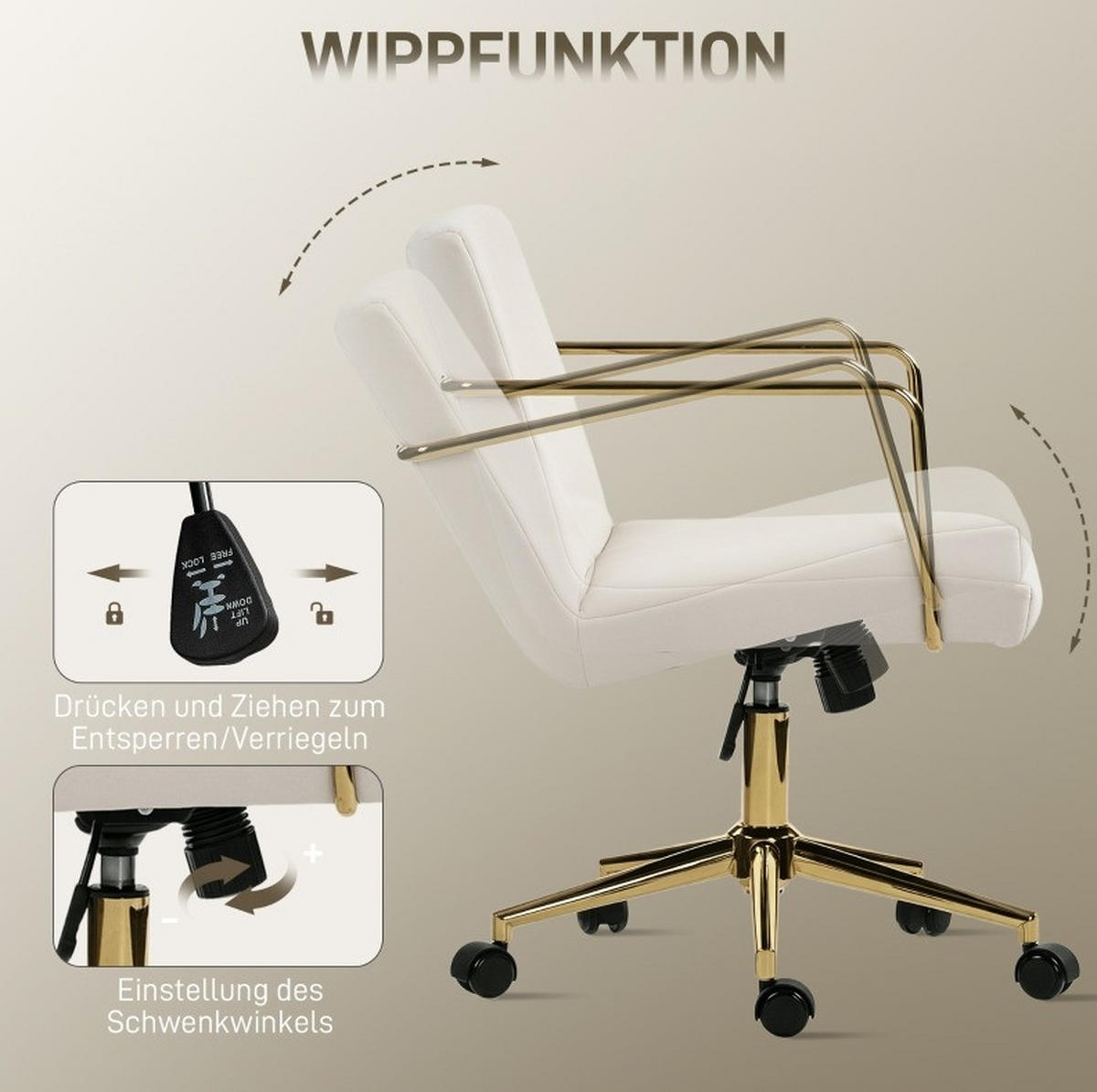 BÜROSTUHL höhenverstellbar 57 x 64 x 80-90 cm Polyester Cream White - Weiß, Kunststoff (57/90/64cm) - Meubliv