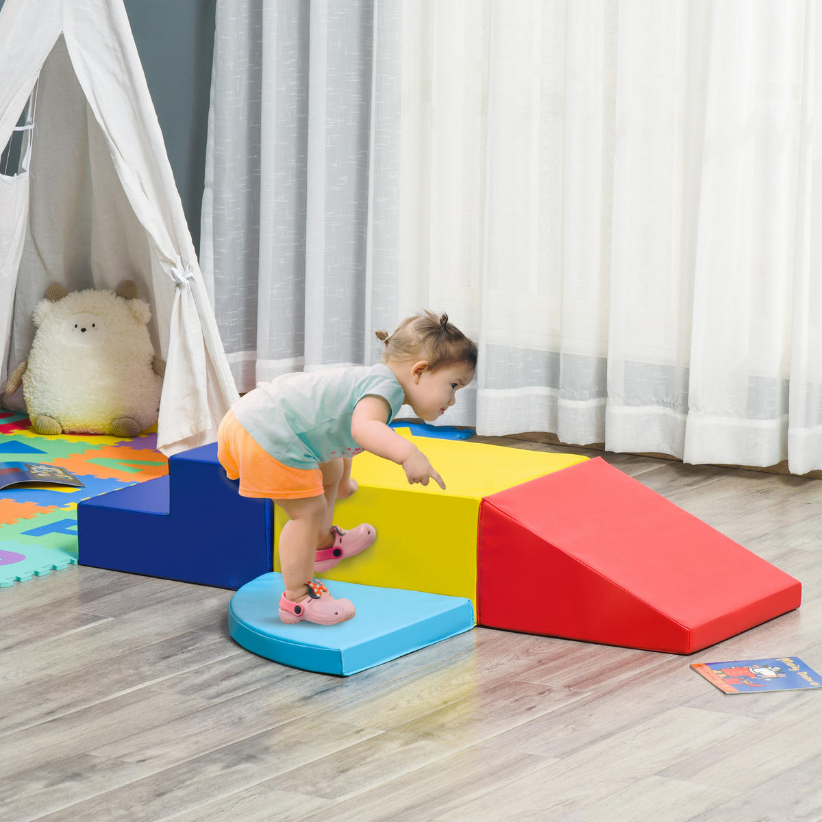 BAUSTEINSET - Blau/Rot, Kunststoff (45/25/45cm) - HOMCOM