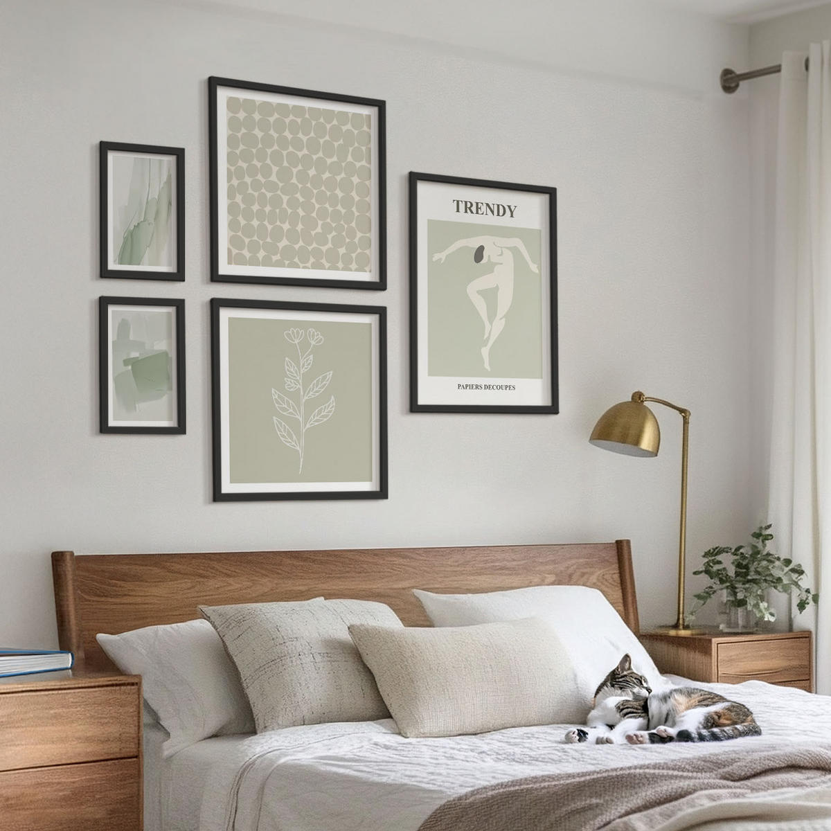 WANDBILDER 5er-Set - 50x50 cm & 20x30 cm & 40x60 cm Schwarzer Rahmen - Abstrakte Aquarellpflanzen - Schwarz, Kunststoff (40/60cm) - ArtPrintCave