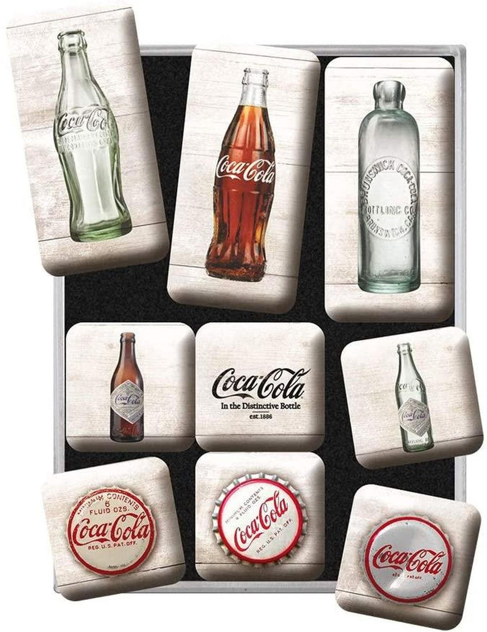 MAGNETSET 9-teilig Coca-Cola Bottle Timeline - Multicolor, Metall (7/9/2cm) - Nostalgic-Art