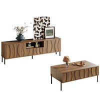 WOHNZIMMER-SET Massivholz Wellen Couchtisch TV modern - Naturfarben, Holzwerkstoff (160/46/35cm) - FLIEKS