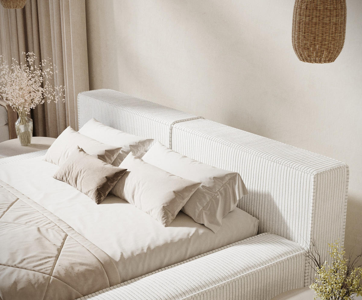 POLSTERBETT Voliera Creme 140/200 cm im Samtstoff - Birkefarben/Creme, Holz/Holzwerkstoff (140/200cm) - Maison de Reve