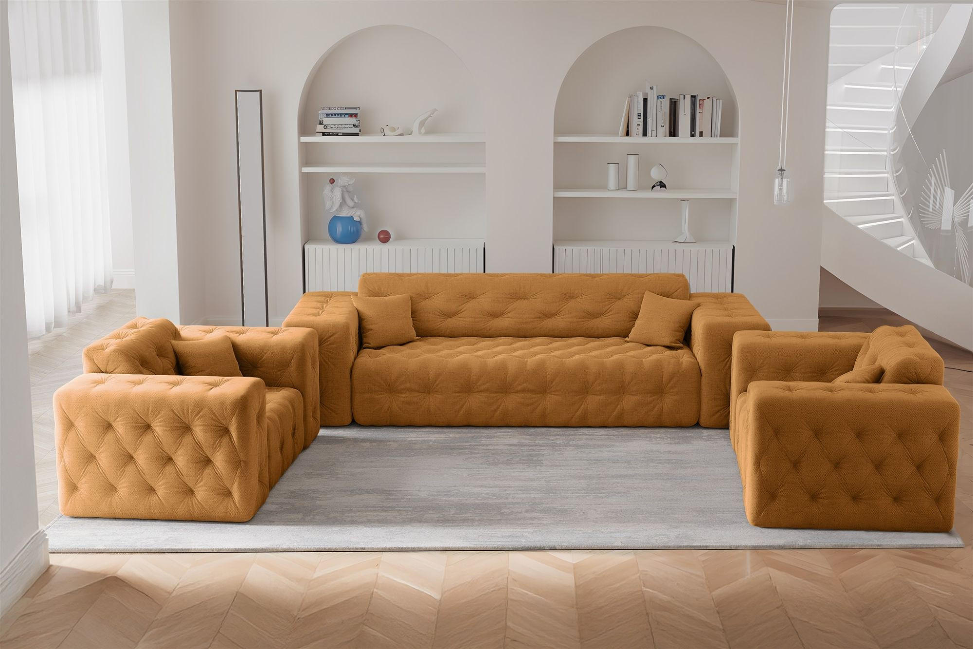 SOFASET Chantal In Moly - Orange, Holzwerkstoff/Textil (251/78/96cm) - Fun Möbel