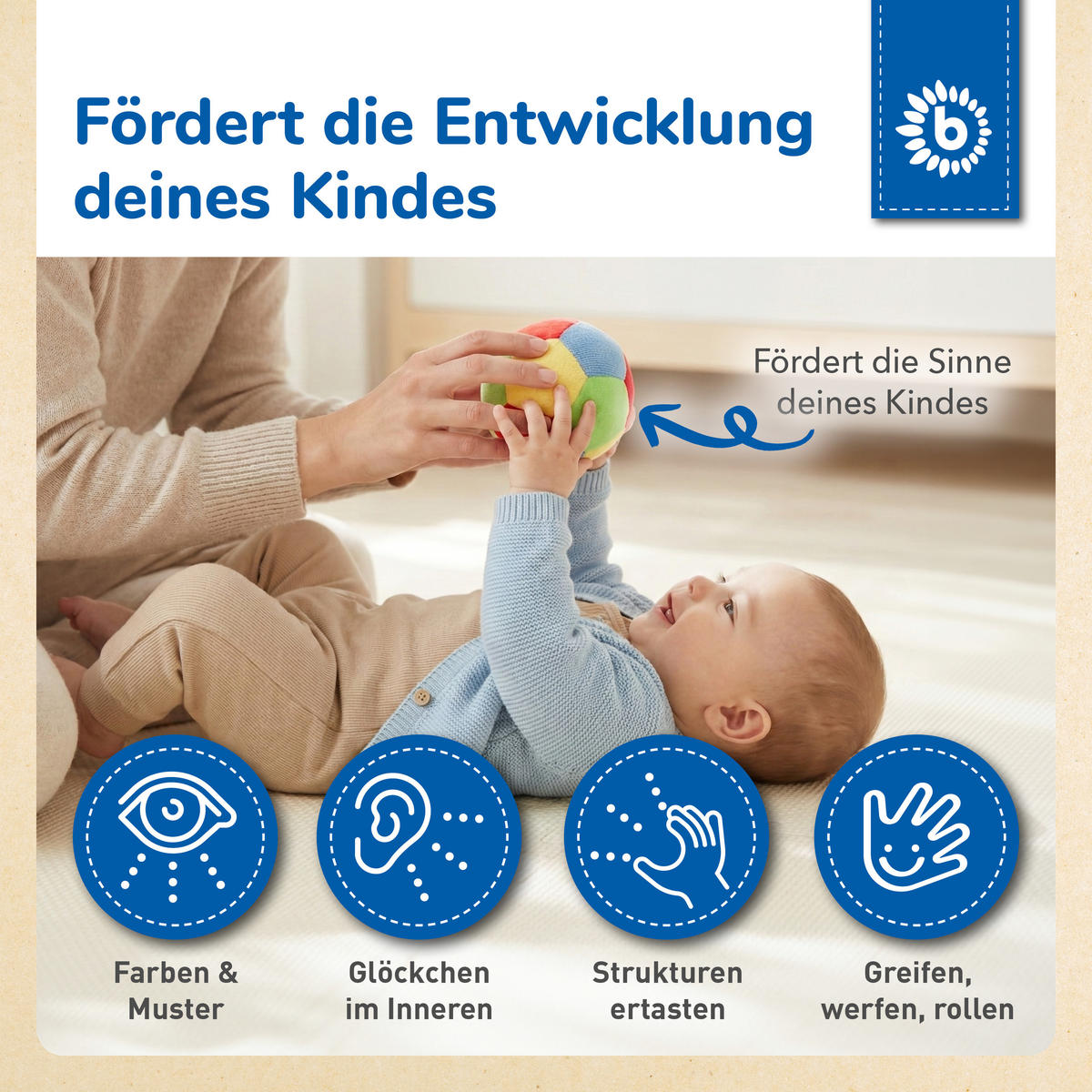 RASSEL Ball Kleinkinder - ab 6 Monat - Multicolor, Textil (11/11cm) - Bieco Spielwaren