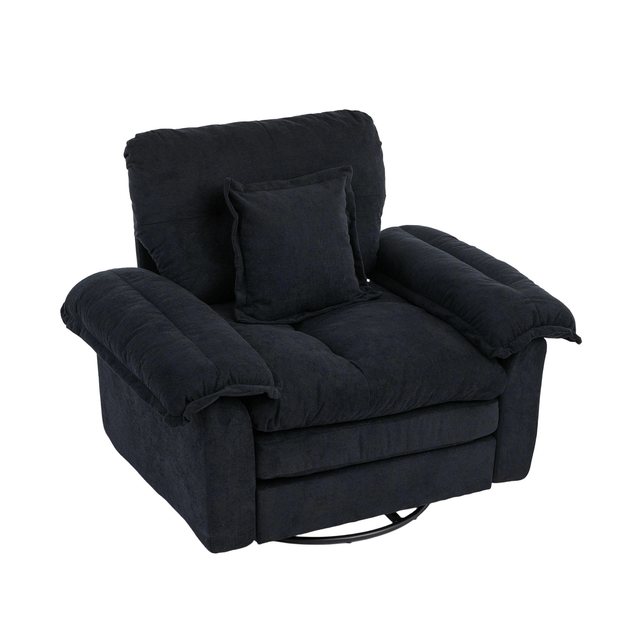 SESSEL Chenille Schwarz drehbar mit Stützkissen - Schwarz, Textil/Metall (116/96/84cm) - WISHDOR