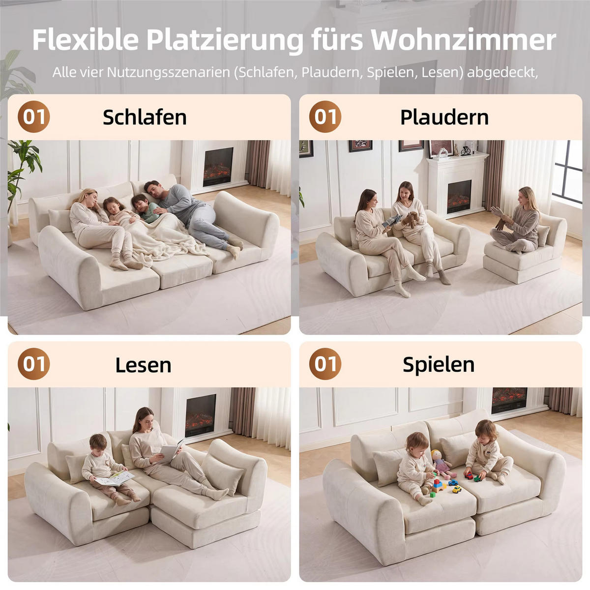 SCHLAFSOFA 3-Sitzer Chenille, Komfort Kompressionssofa ohne Aufbau, Beige - Beige, Textil (262/78/97cm) - Kaket