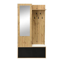 GARDEROBEN-SET 100 cm Schwarz & Natur – Kompaktgarderobe mit Spiegel, Schuhbank & versteckter Kleiderstange - Naturfarben, Holzwerkstoff (100/191/38cm) - Urban Meuble