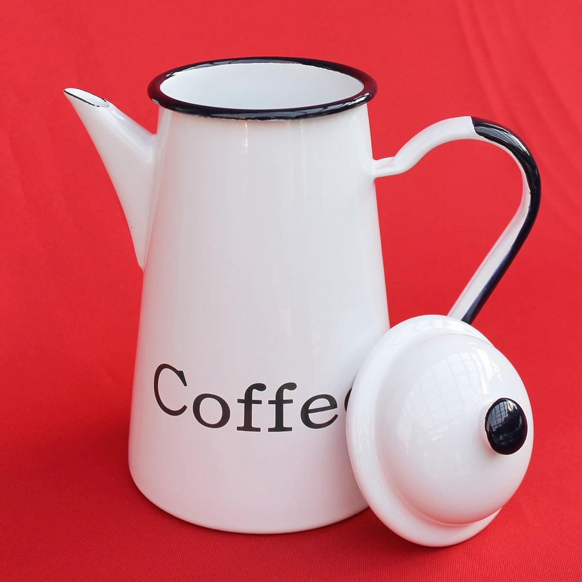 KAFFEEKANNE 578TB Coffee emailliert 22cm Wasserkanne Kanne Emaille Nostalgie Teekanne - Weiß, Metall (1.2L) - DanDiBo