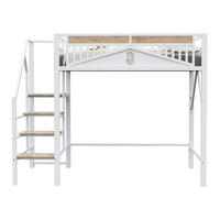 HOCHBETT 140/200 cm aus Metall und Holz mit Sicherheitsleiter, Stauraum und Fensterdesign, Weiß - Weiß, Metall (140/200cm) - Redom