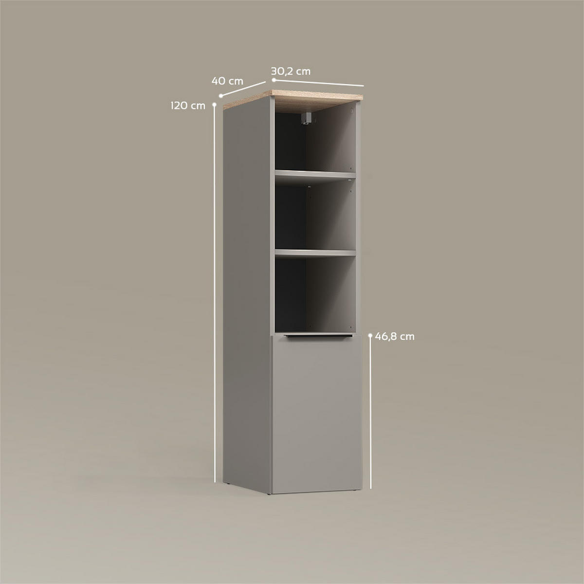 UNIVERSALSCHRANK Piave Greige mit einer Tür - Greige, Holzwerkstoff (30.2/120/40cm) - Livinity®
