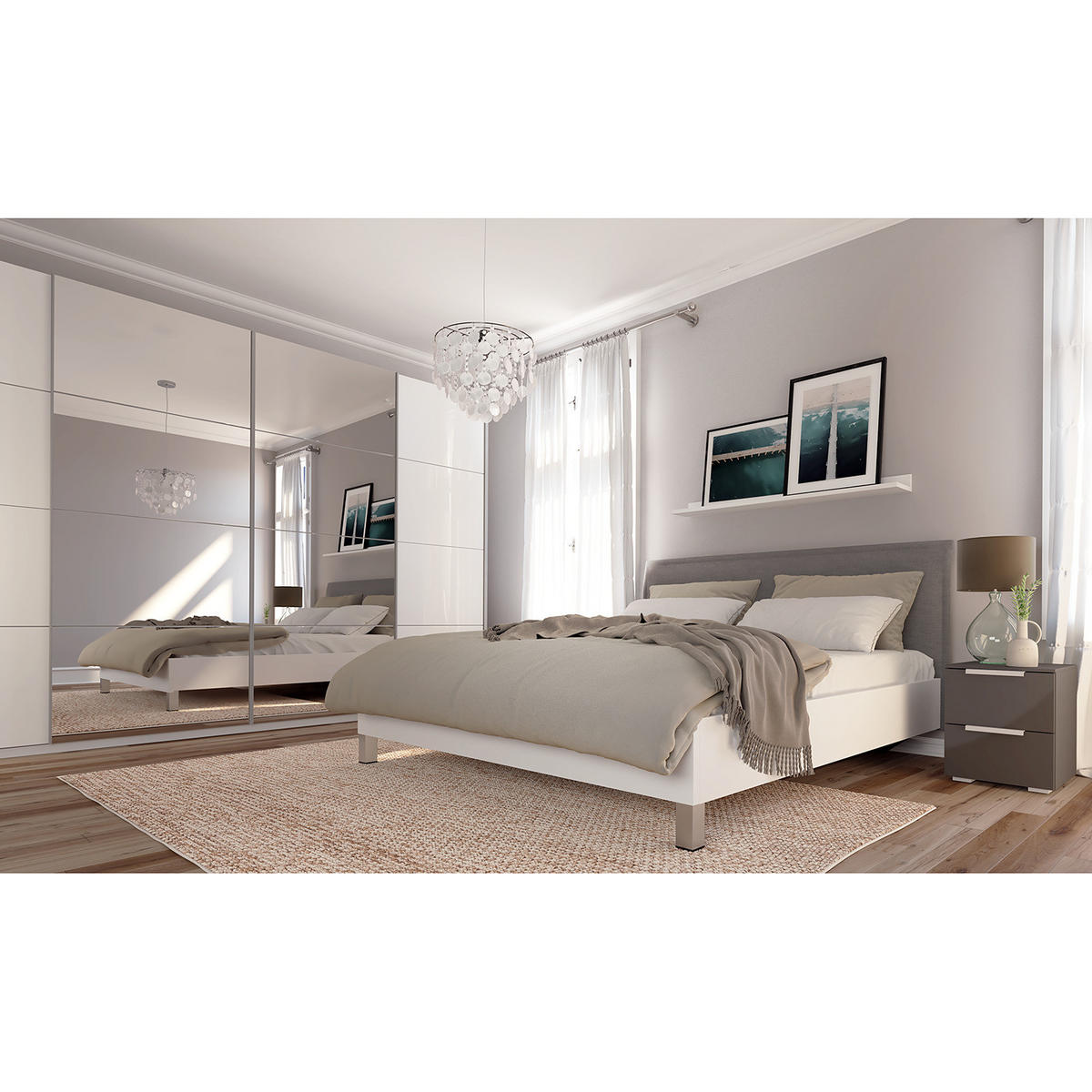 SCHWEBETÜRENSCHRANK - Weiß Hochglanz, Glas/Holzwerkstoff (360/222/68cm) - home24