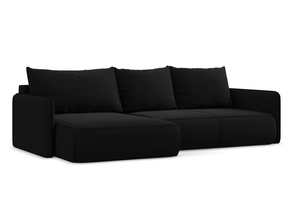 ECKSOFA mit Schlaffunktion Samt Stoff Schwarz - Schwarz, Kunststoff/Textil (148/240cm) - Makamii