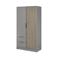 KLEIDERSCHRANK 100 cm Fioro - 2 Türen, Lamellen, Schubladen, Grau - Grau, Holz (105/200/51cm) - Emporius