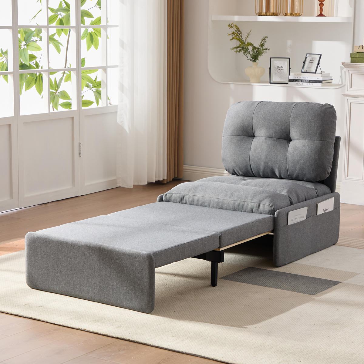 SCHLAFSOFA 92/81.5/90 cm Grau mit Aufbewahrungstasche - Grau, Textil (81.5/90/195cm) - Oxeza
