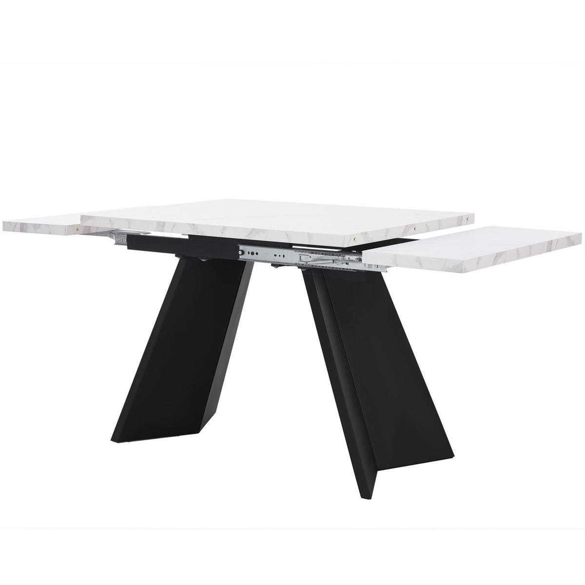 JÍDELNÍ stůl 99-159/74/77 cm s rozkládací deskou, mramorovým dekorem a stabilními nohami, Bílá/Černá - bílá, kompozitní dřevo (159/74/77cm) - Redom