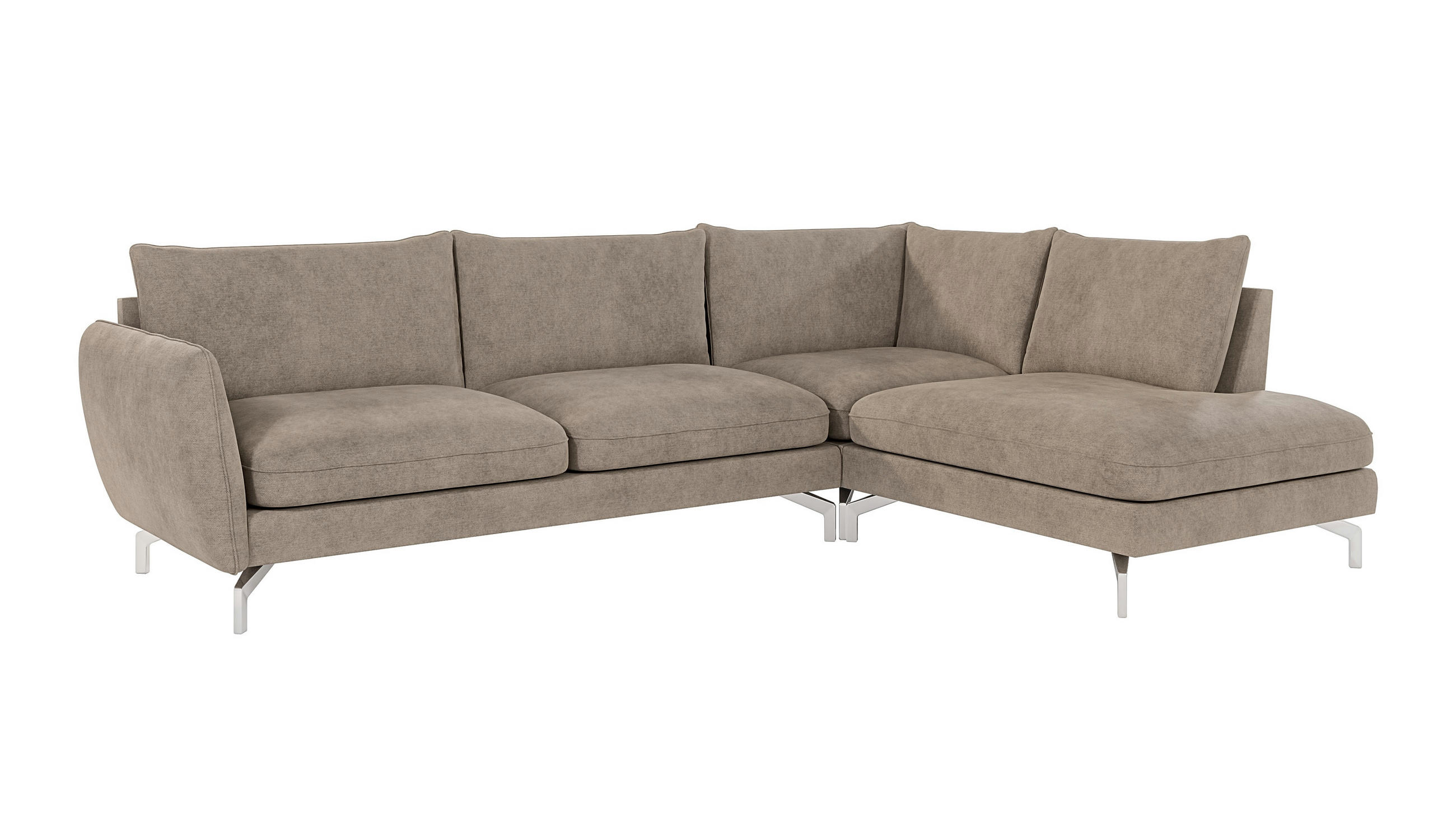 ECKSOFA Elou Dunkelbeige Microfaser - Chromfarben/Beige, Holz/Textil (277/200cm) - S-Style Möbel