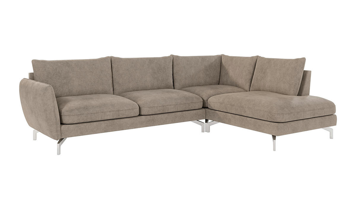 ECKSOFA Elou Dunkelbeige Microfaser - Chromfarben/Beige, Holz/Textil (277/200cm) - S-Style Möbel