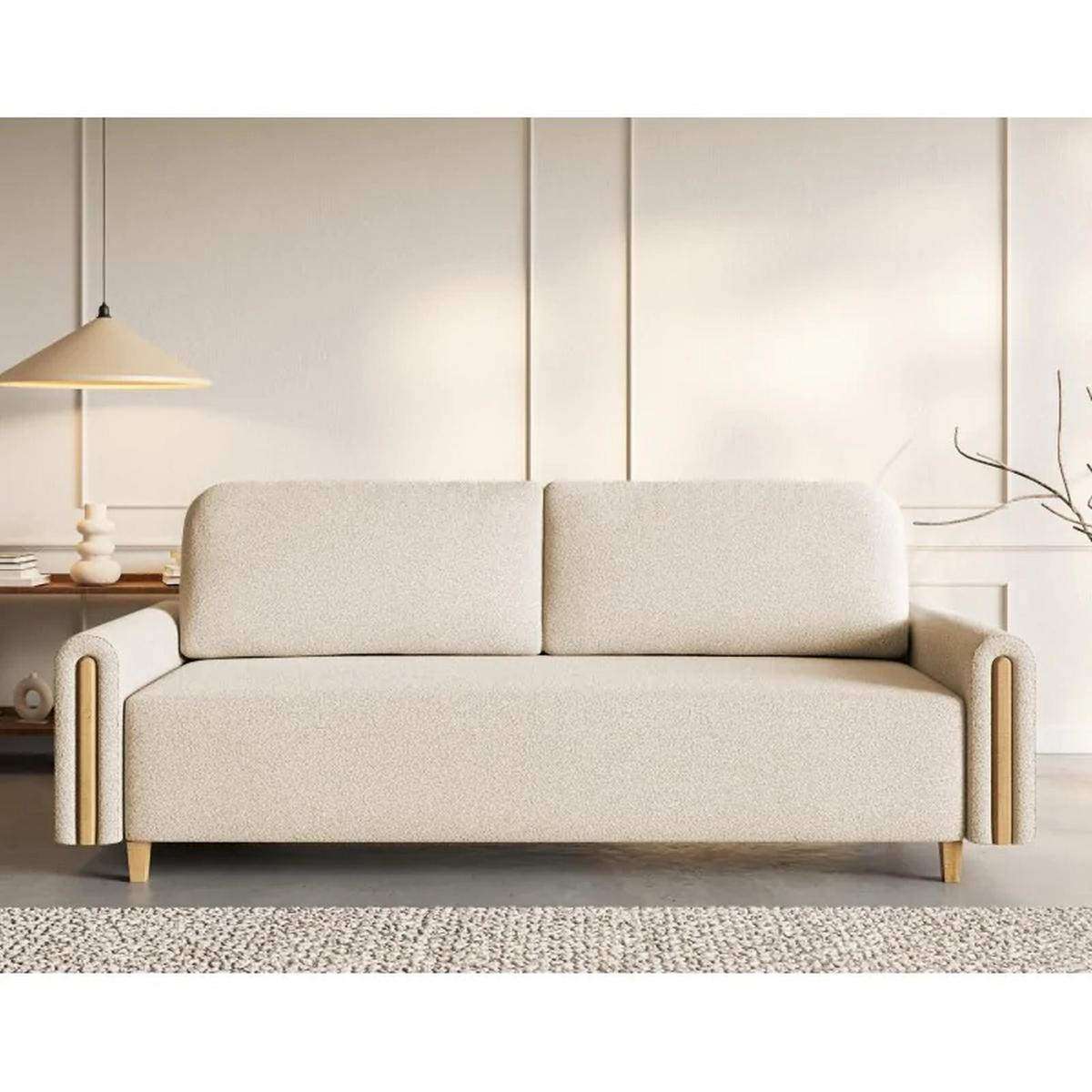 SCHLAFSOFA Modern, Sofa mit Schlaffunktion und Bettkasten, Farbe: Creme / Braun, Bouclé-Stoff - Creme/Braun, Textil (236/93/97cm) - Sepro Meble