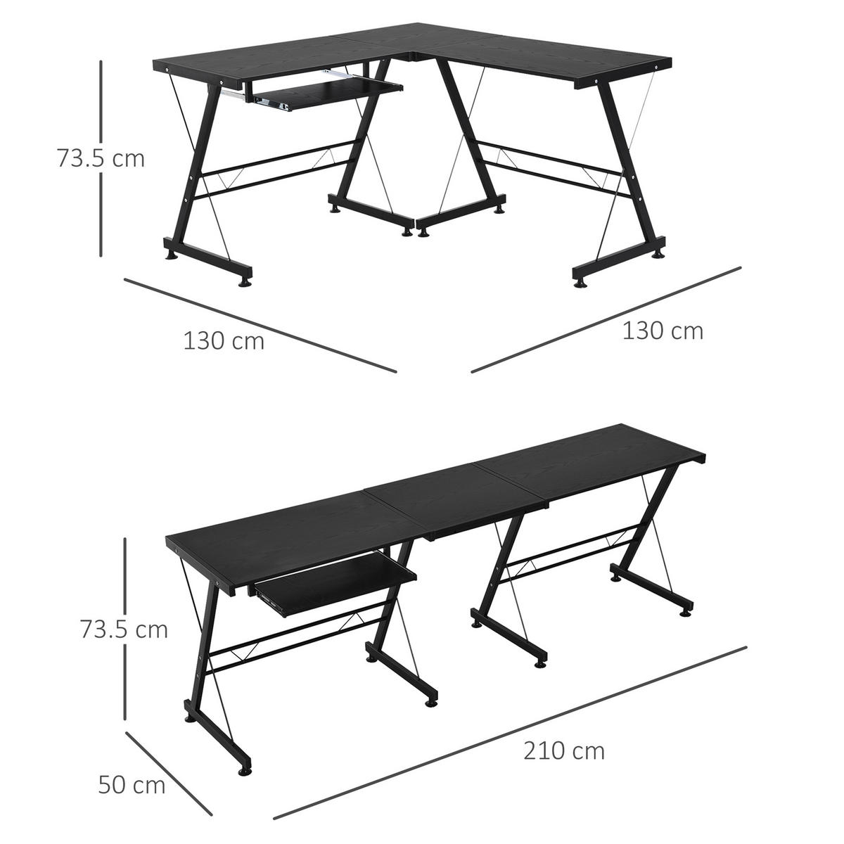 ECKSCHREIBTISCH Schwarz 1 Stück - Schwarz, Holzwerkstoff (130/73.5/735cm) - GiPP