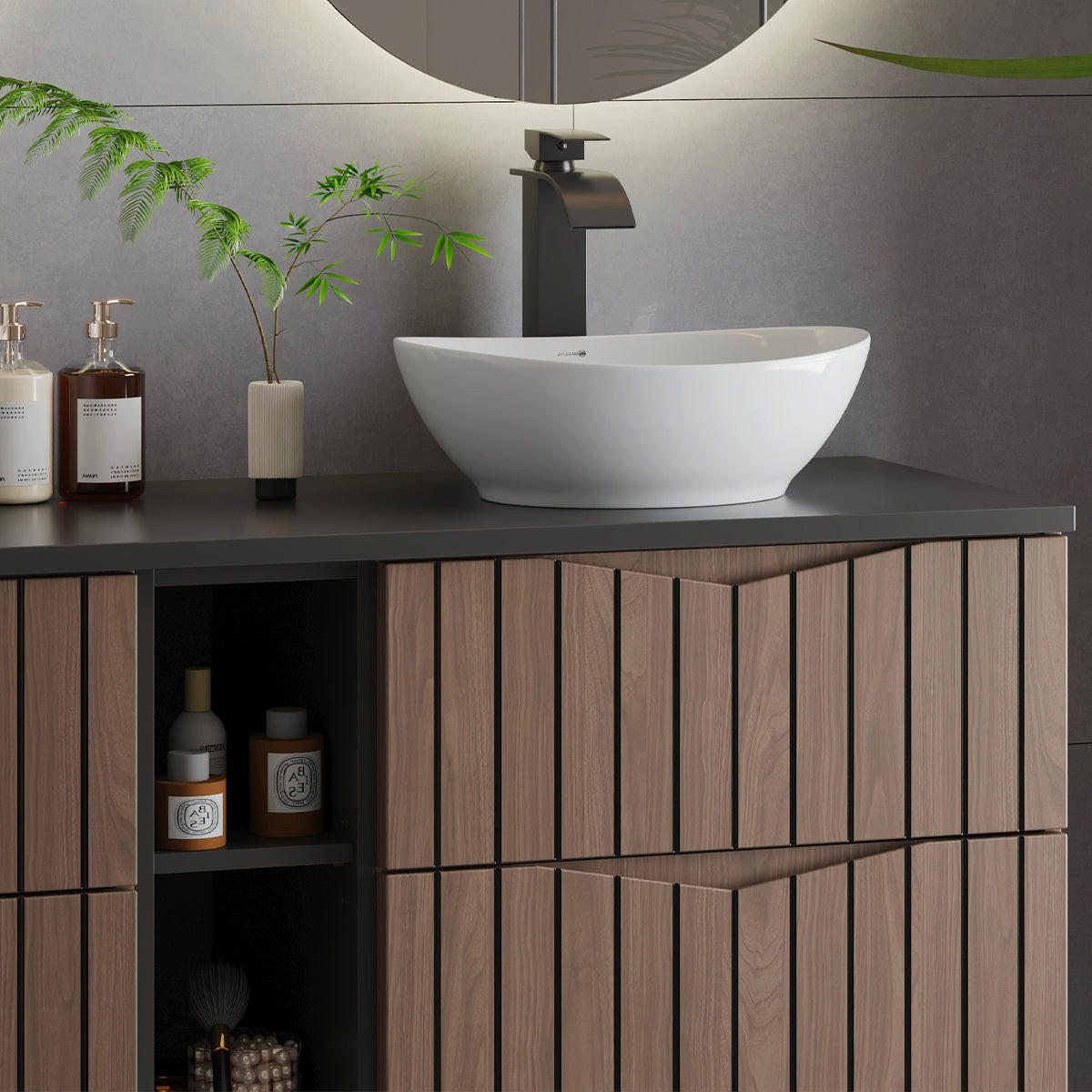 DOPPELWASCHTISCH 140.6cm Siena Holz und Schwarz - Schwarz, Holzwerkstoff (140.6/52.2/46.5cm) - Petits-meubles