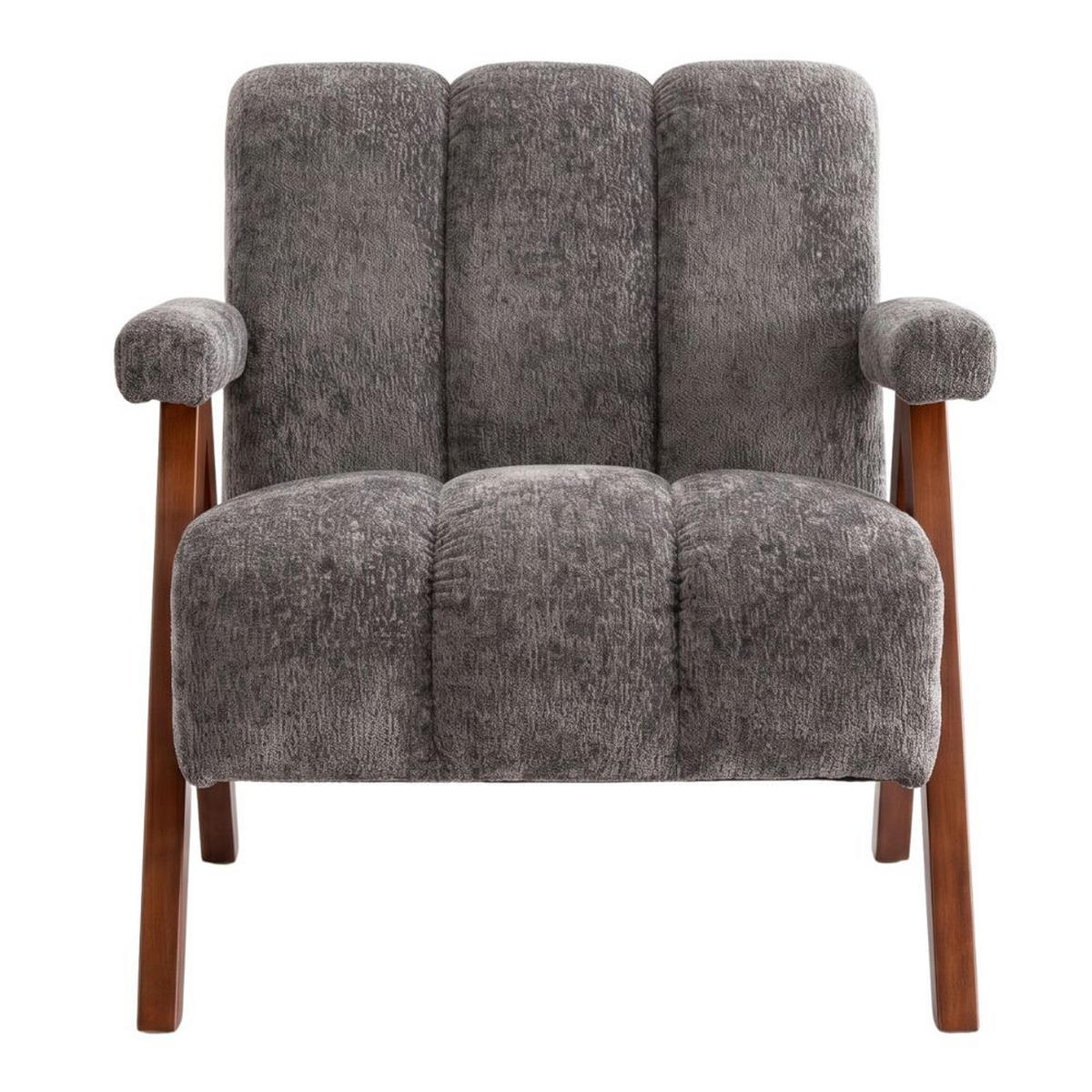 SESSEL Bouclé mit Massivholz-Rahmen Armlehnenstuhl - Grau, Textil (77/77/68.5cm) - Urban Meuble