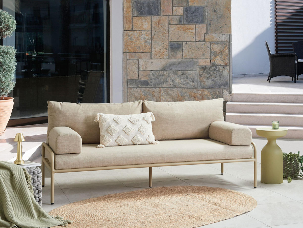 GARTENBANK 2-Sitzer Beige Solofra - Beige, Metall (190/78/77cm) - Beliani