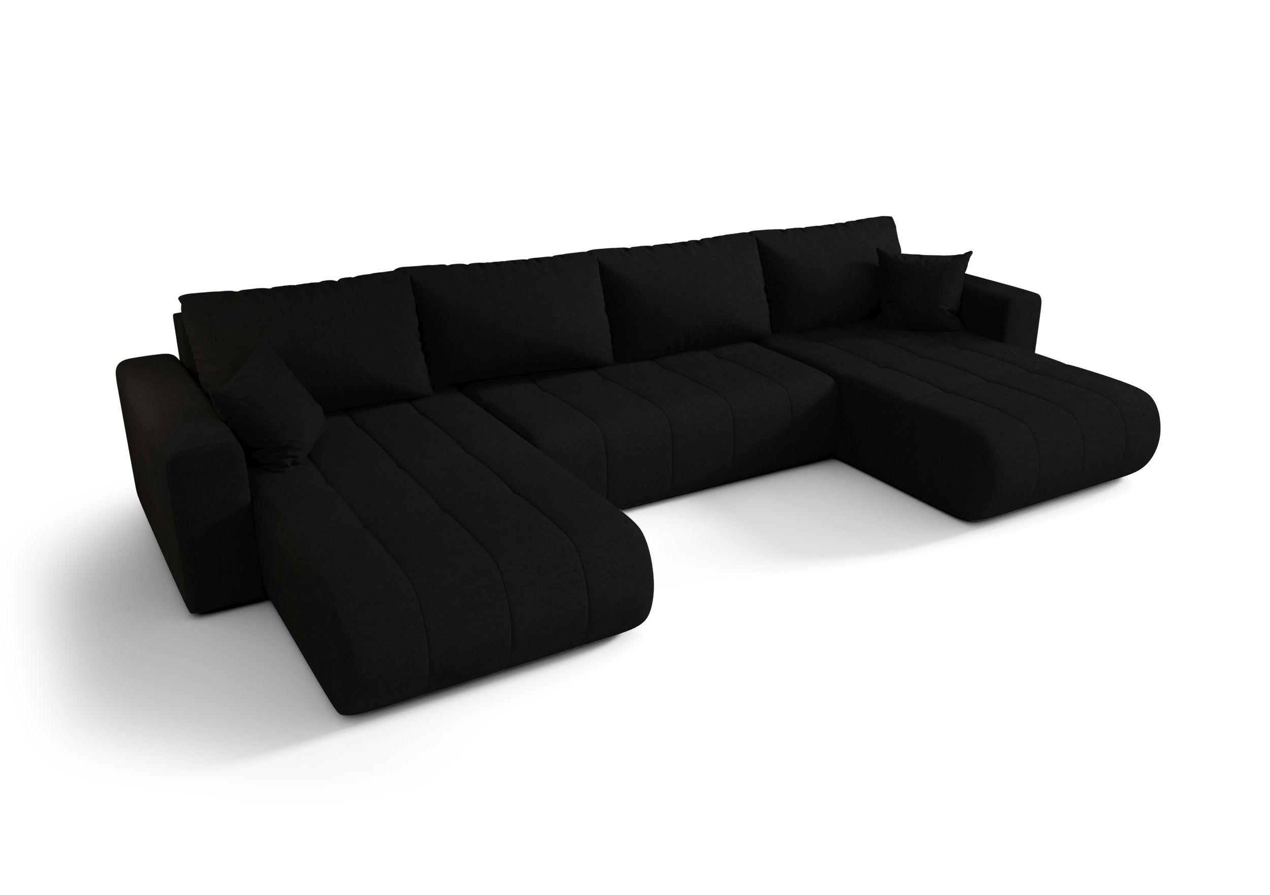 WOHNLANDSCHAFT LARA U-Form schwarz Strickstoff Wind 99 - Schlaffunktion, Bettkasten - Schwarz, Textil (385/85/175cm) - Cornero