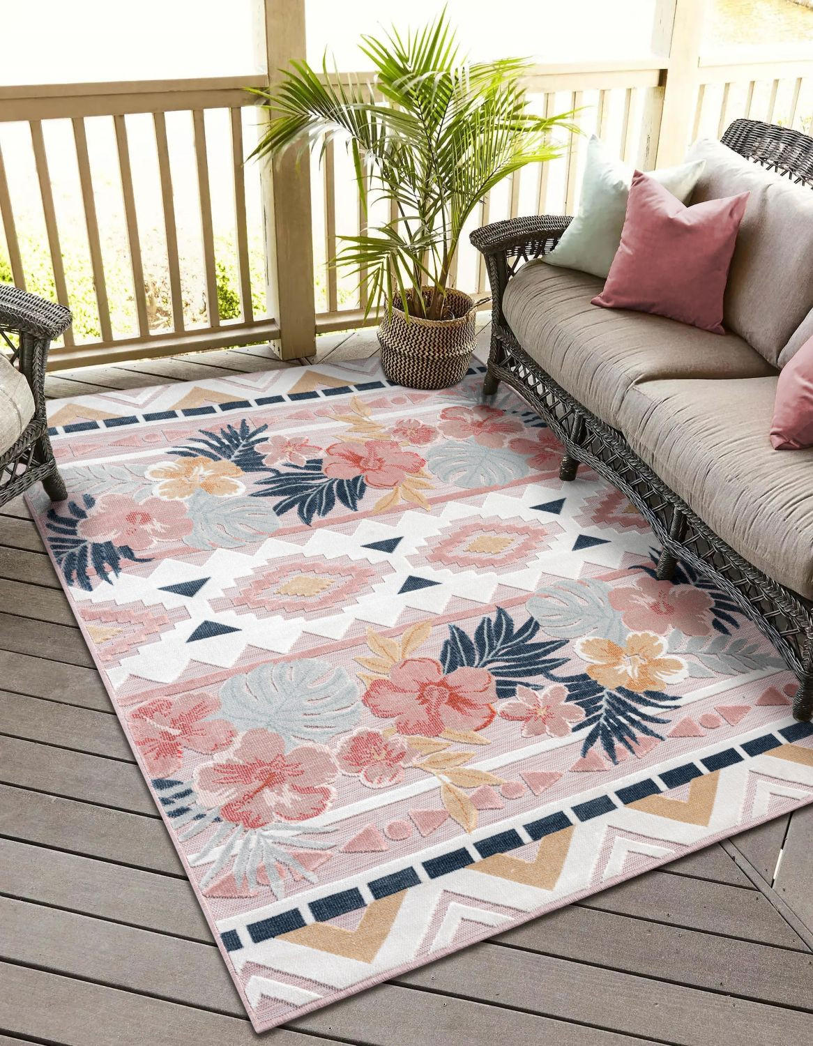 OUTDOORTEPPICH Aurora II Altrosa,Hellgrau,Dunkelblau 80/150 cm - Altrosa, Textil (80/150cm) - My-Rug
