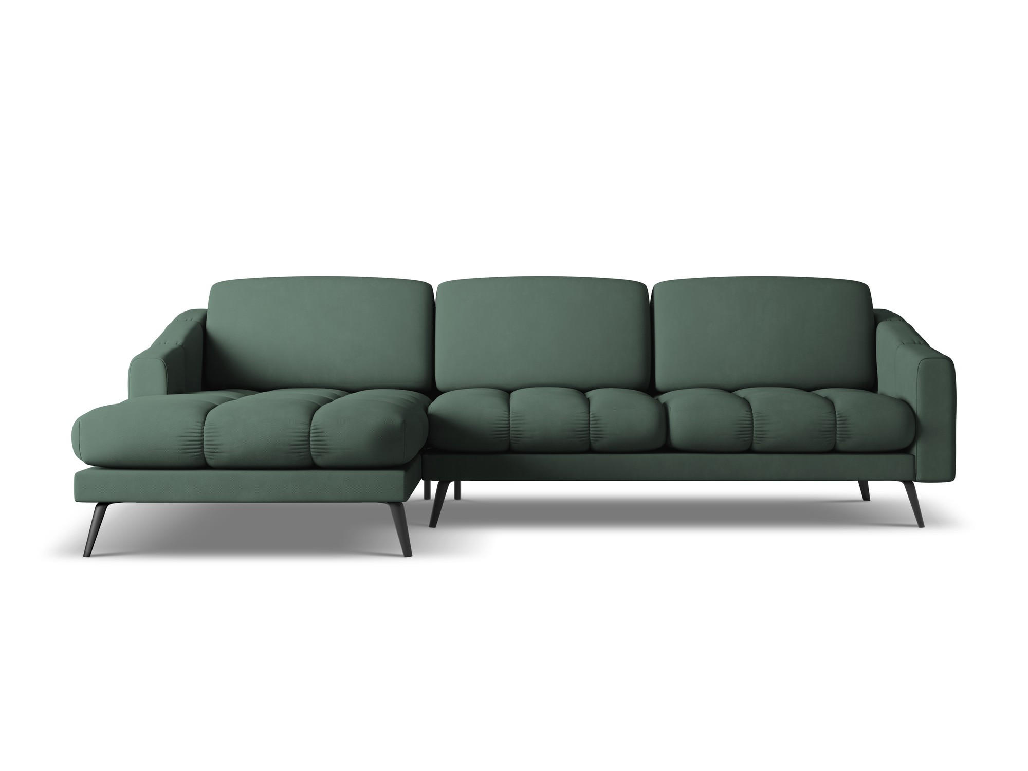 ECKSOFA Links Chenille Stoff Grün - Schwarz/Grün, Textil/Metall (160/264cm) - Makamii