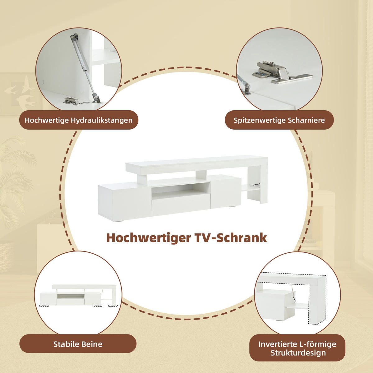 TV-LOWBOARD 192x37x53 cm Weiß LED 3 Schränke Hochglanz - Weiß, Holzwerkstoff (37/53/192cm) - FLIEKS