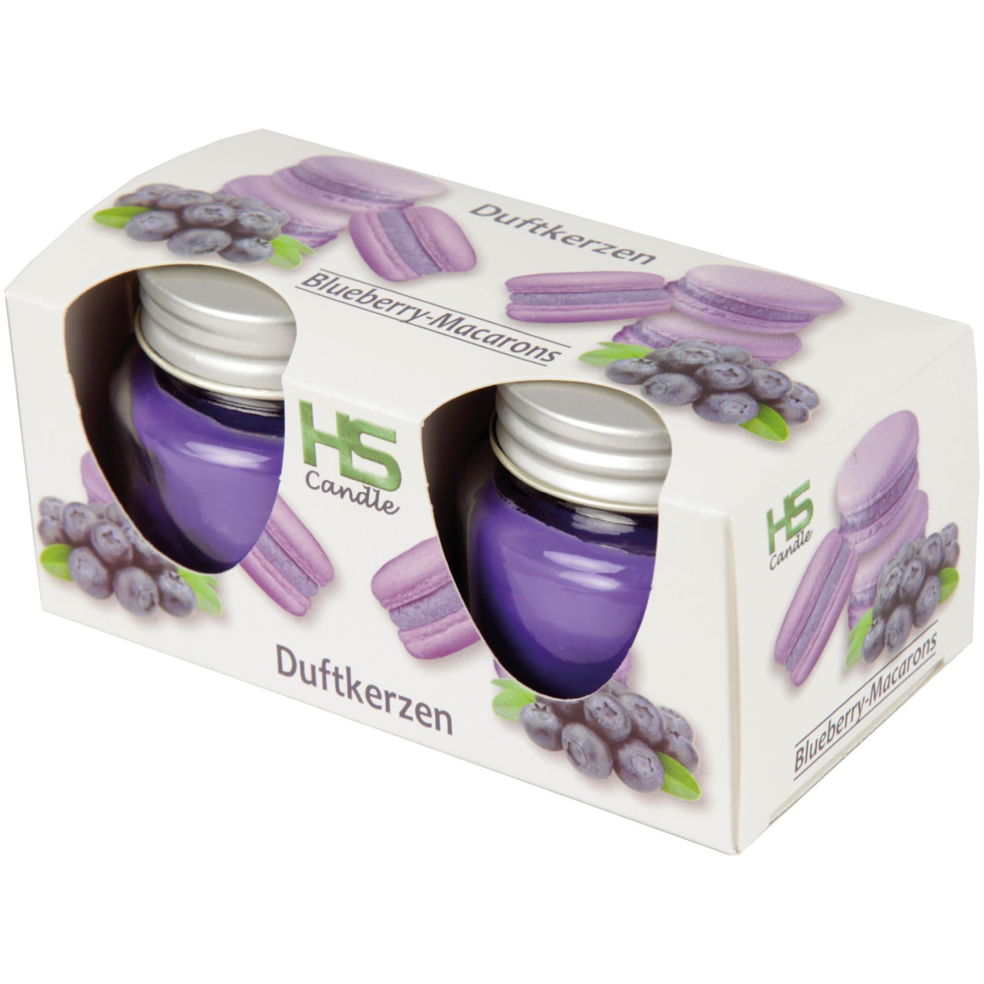 DUFTKERZE im Glas "Macaron Blueberry" mit Deckel, 2er Pack mit je ca. 7 Std. Brenndauer, Ø6cm, Raumduft als Geschenk und Dekoration - Blau, Glas (6/5cm) - HS Candle