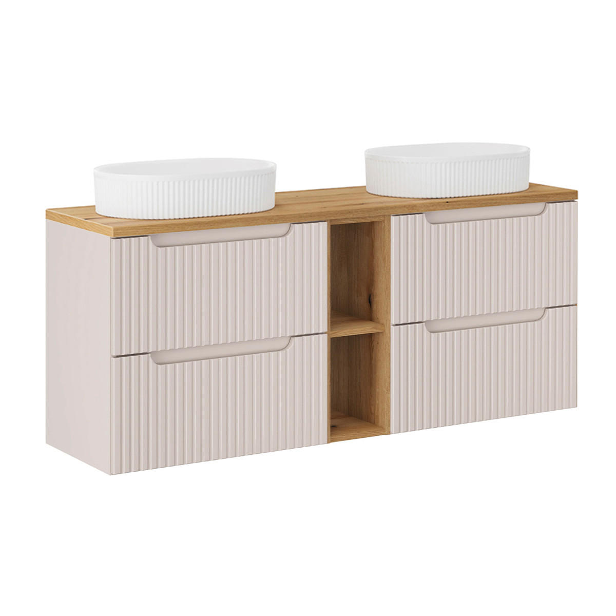 DOPPELWASCHTISCH 140.4cm Riva Kaschmir und Holz - Beige, Holzwerkstoff (140.4/59/40cm) - Petits-meubles