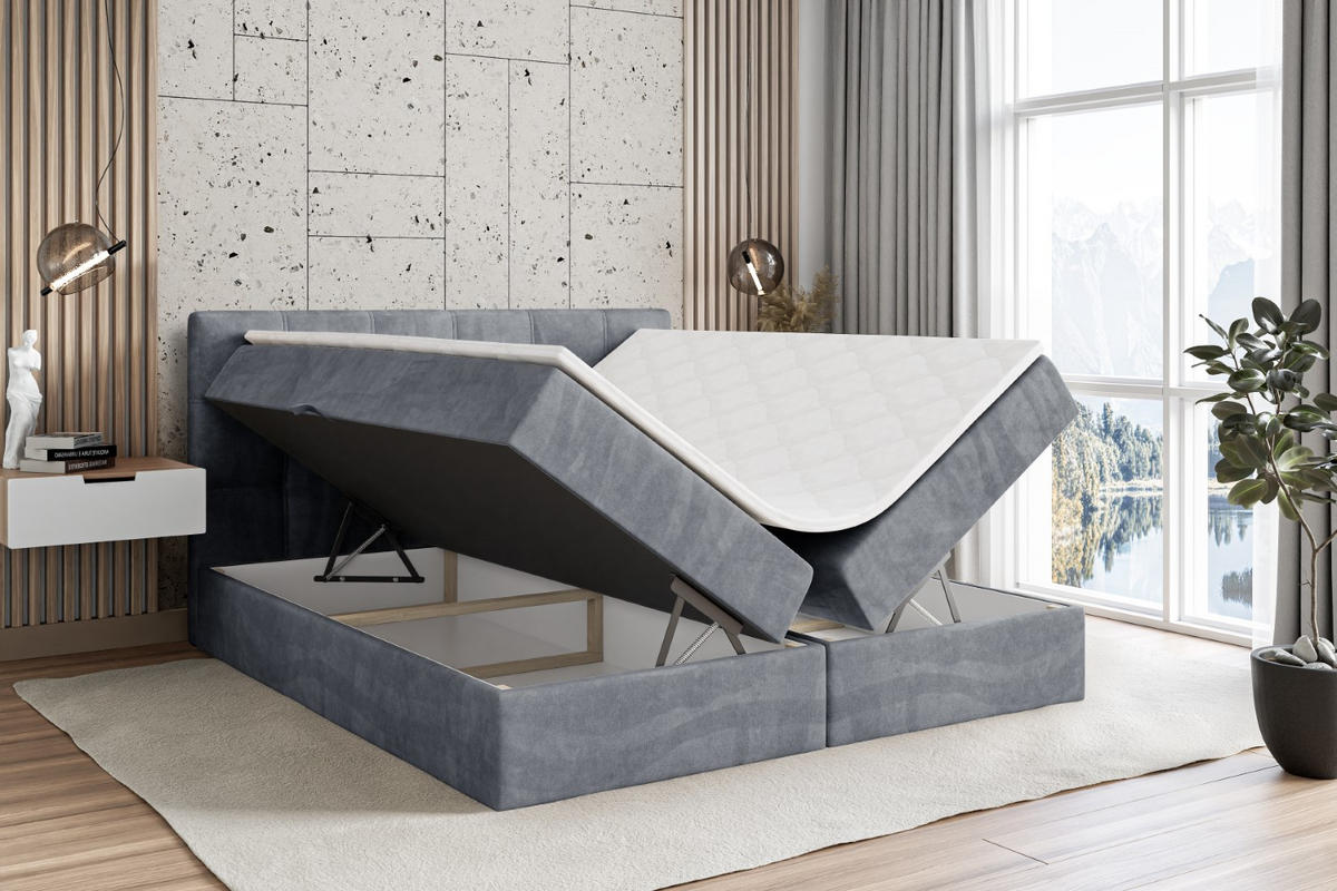 BOXBETT mit Matratze H3 und Lattenrost - MARCE - 160 x 200 cm - Grau - Hellgrau, Holzwerkstoff (160/200cm) - ALTDECOR