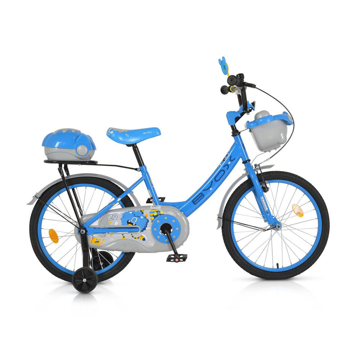 KINDERFAHRRAD 20 Zoll 2002 blau Stützräder, Klingel, Höhe einstellbar, Körbe - Blau, Metall (90cm)