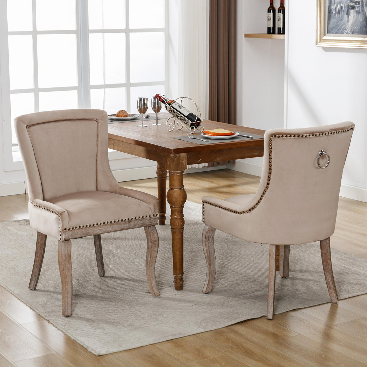 STUHL-SET DE-35921 2 Stück mit Nagelkopfbesatz Beige - Beige, Holz (61/91/55cm) - ComfortXL