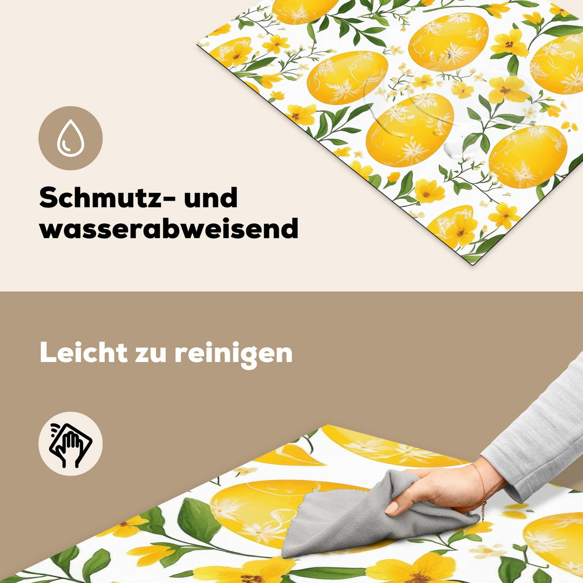 HERDABDECKPLATTE Blumen - Ostereier - Gelb Herdabdeckung Induktionsfeld 70x52 cm - Gelb, Kunststoff (70/52/0.2cm) - MuchoWow