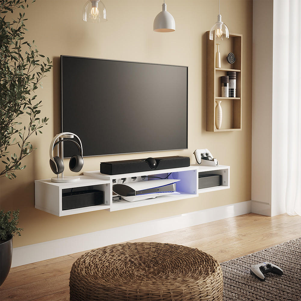 TV-SCHRANK Nordic Weiß 139.7 x 20.3 cm mit offenen Regalen - Weiß, Holzwerkstoff (139.7/20.3/29cm) - Vicco