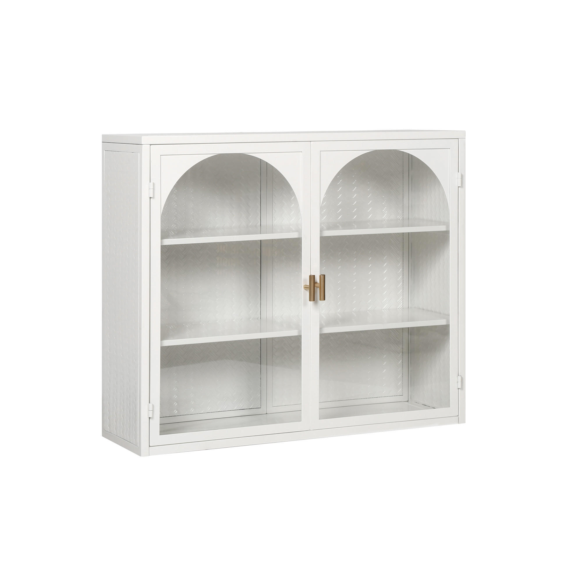 KÜCHENOBERSCHRANK 70x23x60 cm Weiß aus Metall & Sicherheitsglas mit gewebtem Design & 3 Ablagen - Weiß, Glas (70/60/23cm) - Modfu