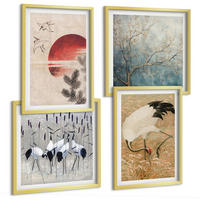 BILDER SET 4er Set - 50x50 cm & 40x60 cm Goldrahmen - Japanische Kraniche Landschaft - Goldfarben, Kunststoff (50/50cm) - TULUP