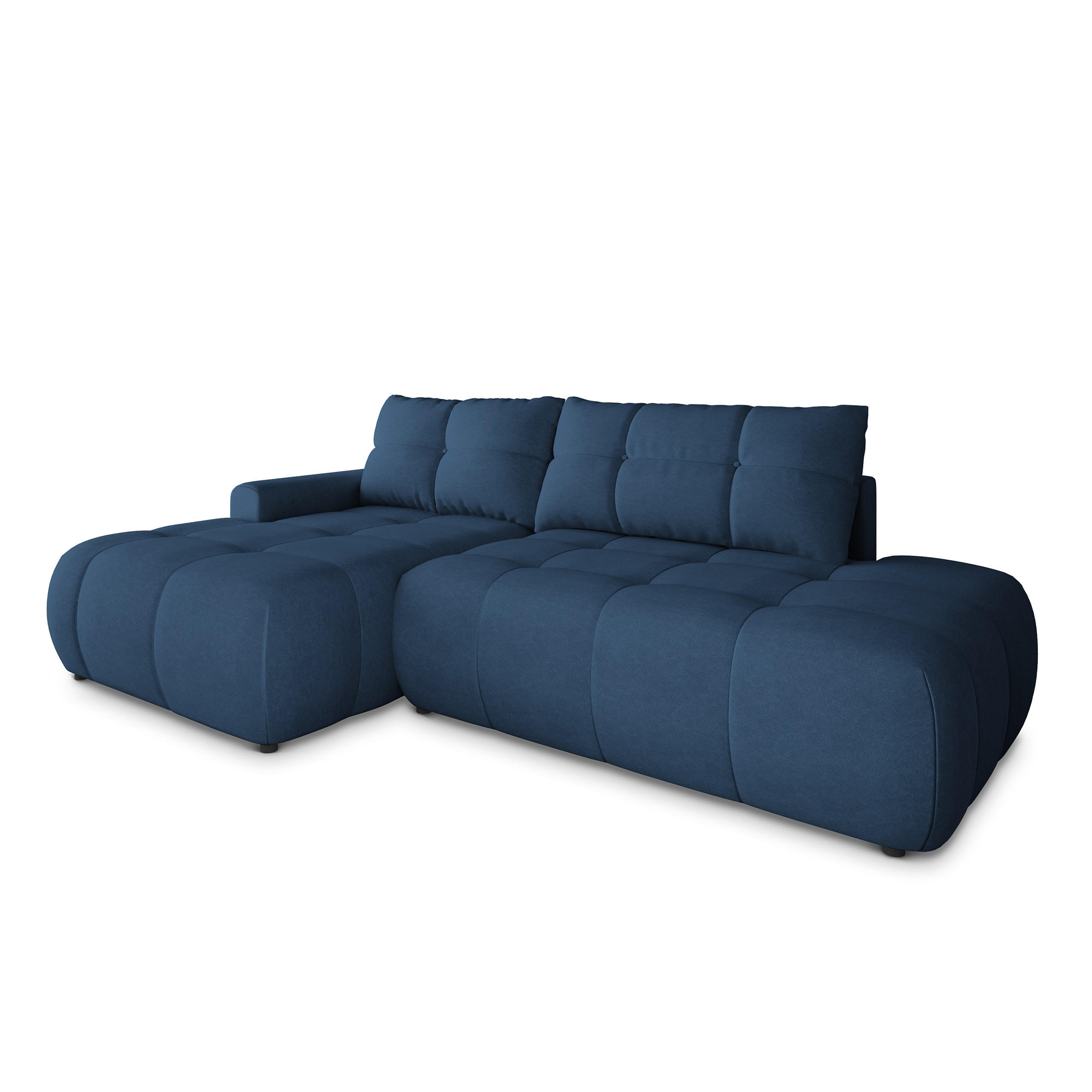 ECKSOFA FLUMA CL L-S Blau Samtstoff mit Schlaffunktion - Blau, Holzwerkstoff/Textil (279/158cm) - MASSENO
