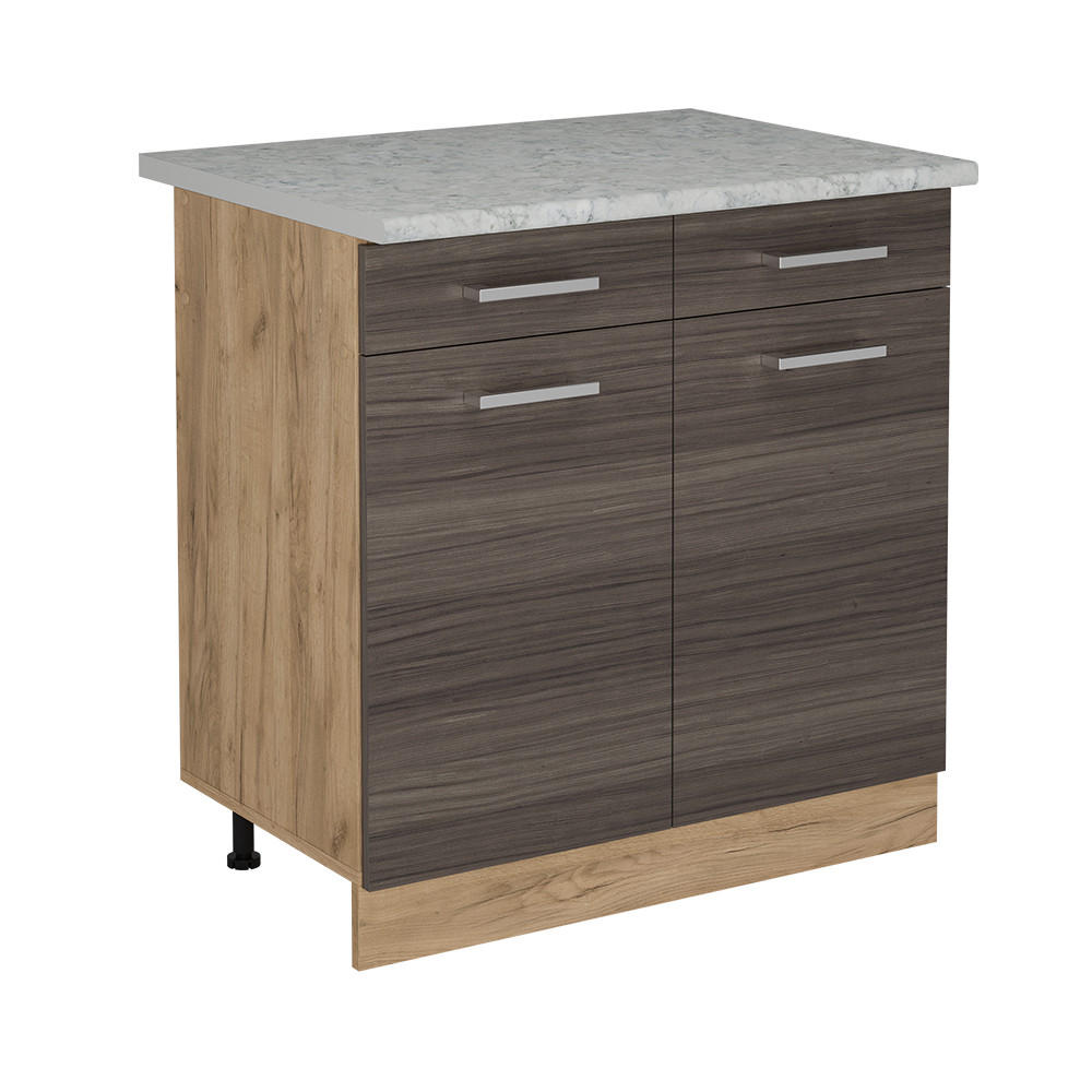KÜCHENUNTERSCHRANK R-Line Edelgrau 80 cm AP Marmor - Honigeiche/Eiche Wotan, Holzwerkstoff (80/81.6/60cm) - Vicco