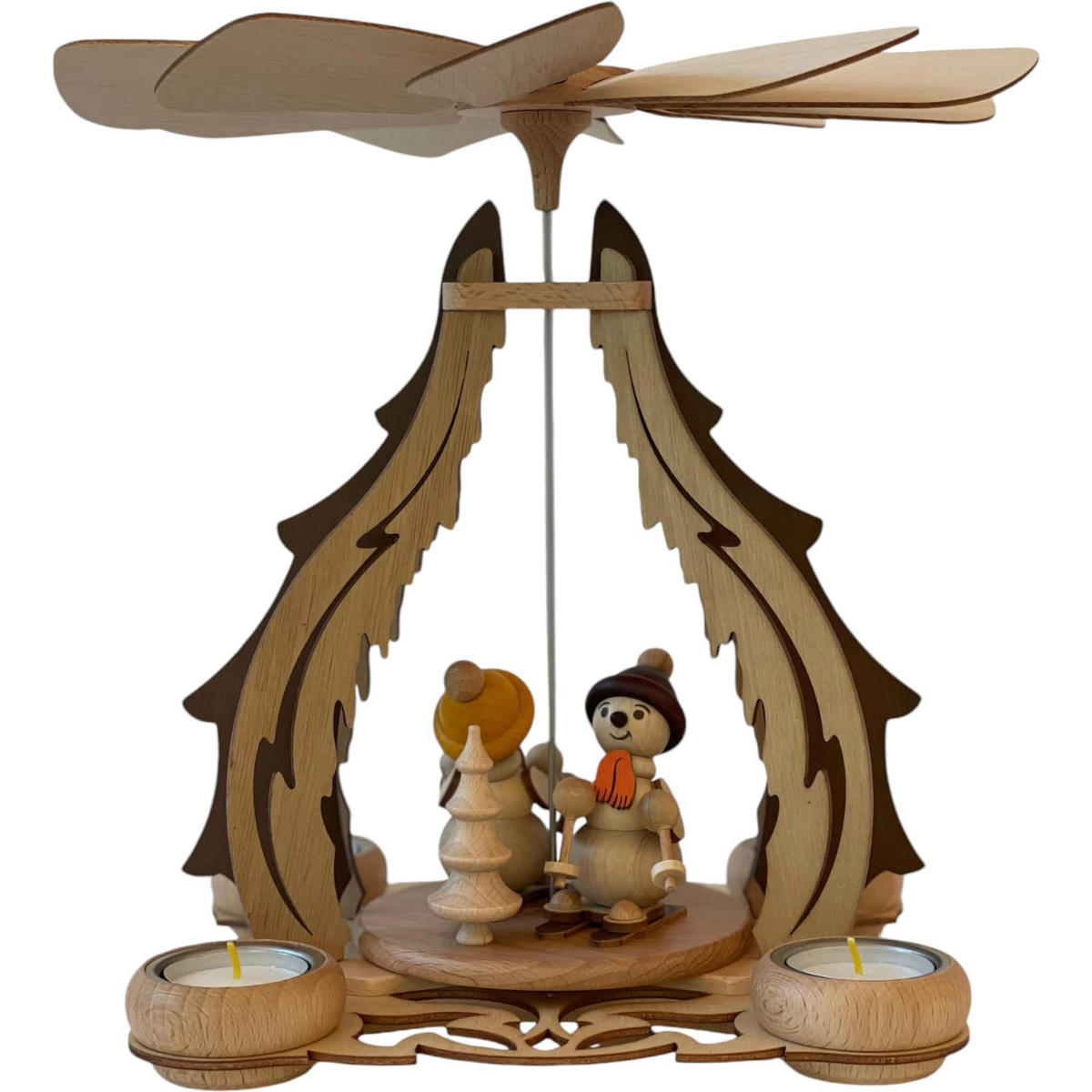 PYRAMIDE Schneemänner unter Eiszapfen für 4 Teelichter 23/21/30 cm - Multicolor, Holz (21/30/23cm)