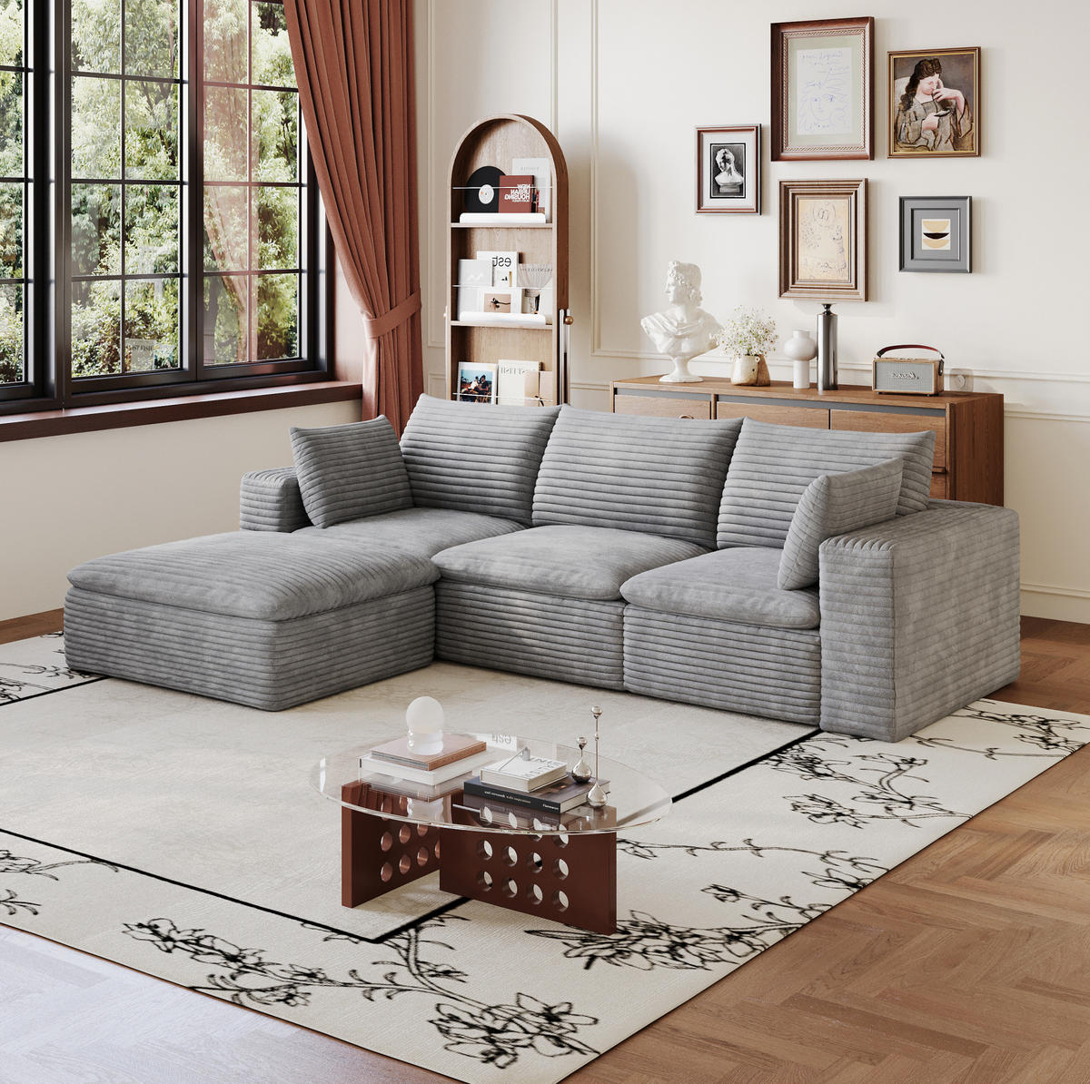 ECKSOFA aus Stoff 260 cm Grau ohne Montage mit abnehmbarer Polsterung und Schaumstoffkern - Grau, Textil (260/160cm) - Modfu