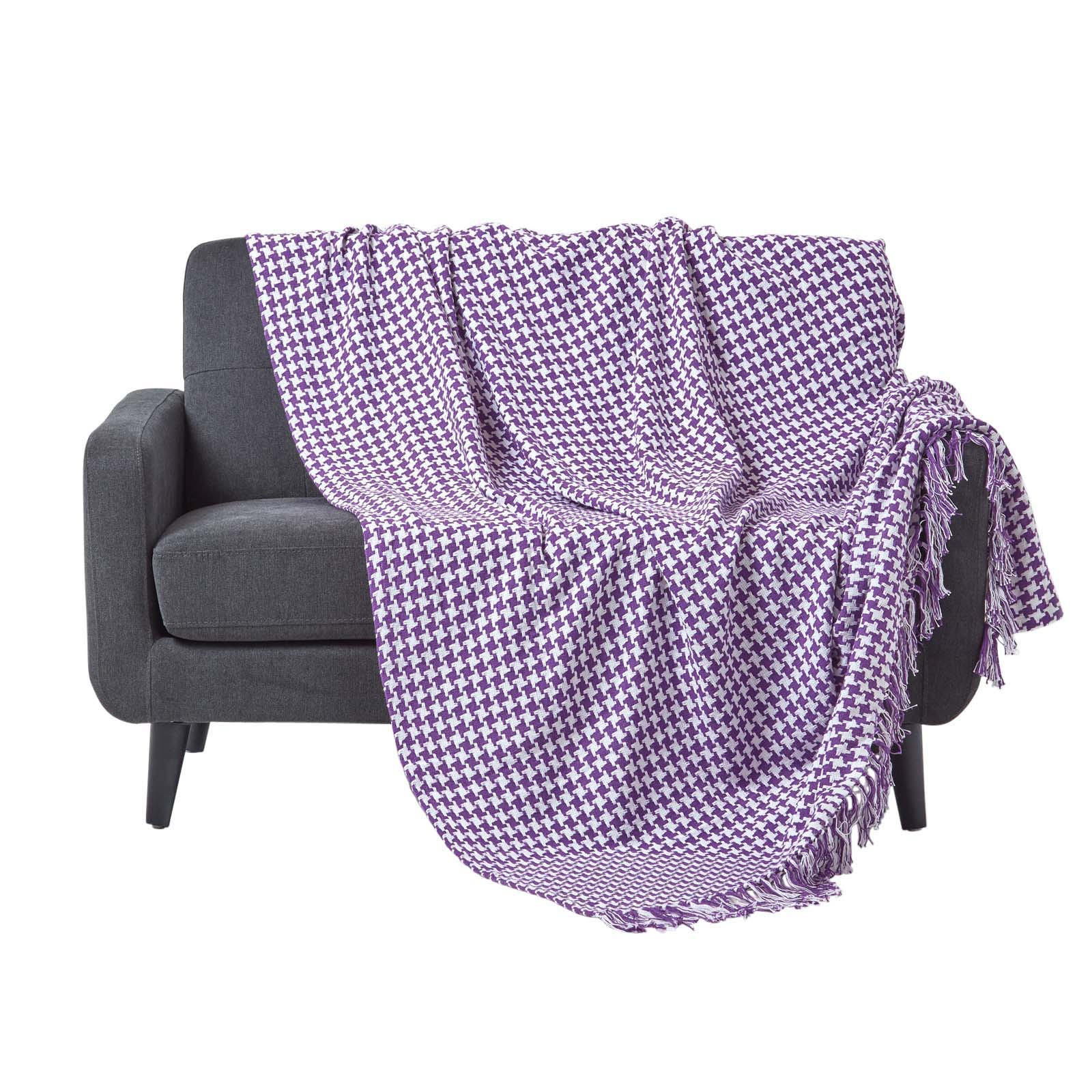 ÜBERWURF 225/255 cm, Hahnentritt-Muster - Lila, Textil (225/255cm) - Homescapes